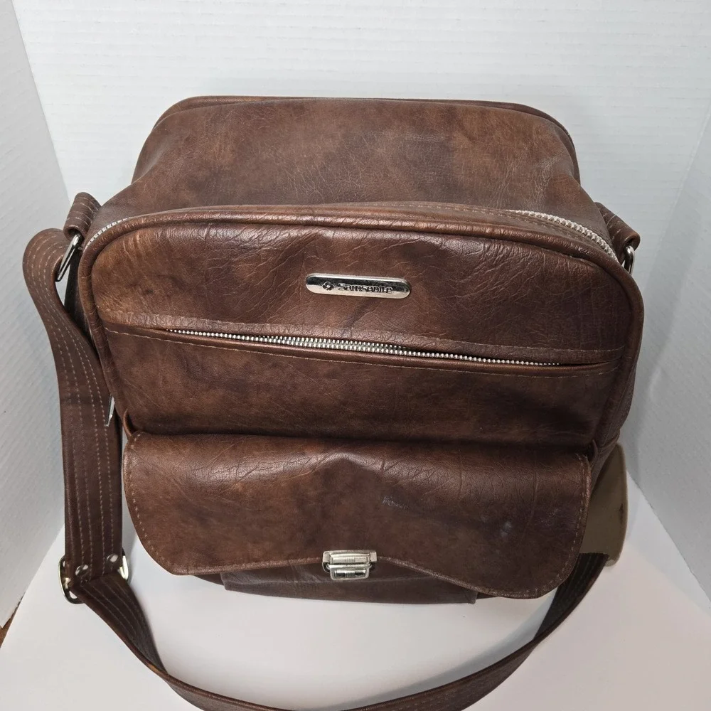 Vintage 70s Samsonite Sonora Shoulder Bag Carry-On Luggage Brown Leather 13x11x6